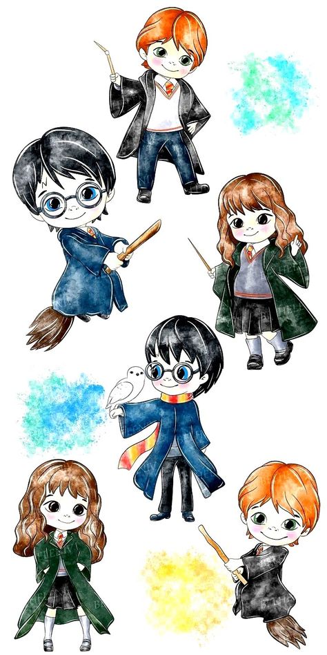 Harry Potter And Friends, Baby Harry Potter, Friends Watercolor, Art Harry Potter, Ron Hermione, Harry Potter Ron, Theme Harry Potter, Harry Potter Baby, Harry Potter Cake