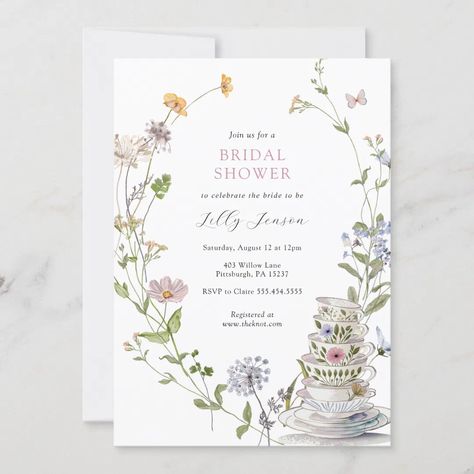 Wildflower Tea Bridal Shower Invitation | Zazzle Bridal Shower Invitations Tea Party, High Tea Invitations, Tea Invitations, Bridal Tea Invitations, Tea Party Bridal Shower Invitations, Tea Bridal Shower Invitations, Love Is In Bloom, Bridal Shower Table, Tea Bridal Shower