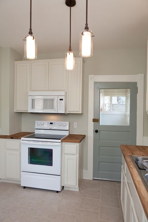 Wall=sedate gray, door=unusual gray,trim=alabaster; by sw Sw Unusual Gray Cabinets, Unusual Grey Sherwin Williams, Sw Unusual Gray, Unusual Gray Sherwin Williams, Alabaster Kitchen, Sedate Gray, Unusual Gray, Townhome Ideas, Interior Updates