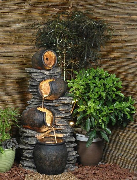 Aesthetically DIY Modern Indoor Fountain Ideas - Engineering Discoveries Small Indoor Water Fountains, Indoor Waterfall Fountain, Small Water Fountain, Water Fountain For Home, Water Fountain Design, Fountain Ideas, Taman Air, Indoor Water Features, Indoor Water Garden