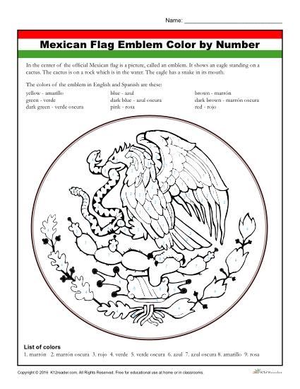 Mexican Flag Emblem -Color by Number Activity Mexican Flag Coloring Page, Mexican Flag Template, Mexican Flag Craft, Mexican Independence Day Crafts For Kids, Mexican Activities For Kids, Mexico Independence Day Crafts For Kids, Mexican Independence Day Crafts, Mexico For Kids, Mexico Independence Day