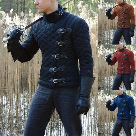 Gothic Trench Coat, Medieval Gambeson, Knight Costume, Retro Costume, Trench Coat Men, Slim Fit Jackets, Mens Cardigan, Men Vintage, Solid Clothes