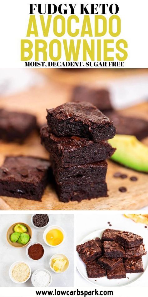 These simple avocado brownies are incredibly moist, rich, and full of chocolatey goodness. They're made with gluten-free ingredients, so they're healthy and suitable for a keto diet, with just 2 grams of net carbs per square. Dairy Free Brownies, Brownie Recipes Healthy, Avocado Brownies, Avocado Chocolate Pudding, Keto Chocolate Cake, Healthy Brownies, Brownie Ingredients, Keto Brownies, Stuffed Avocado Healthy