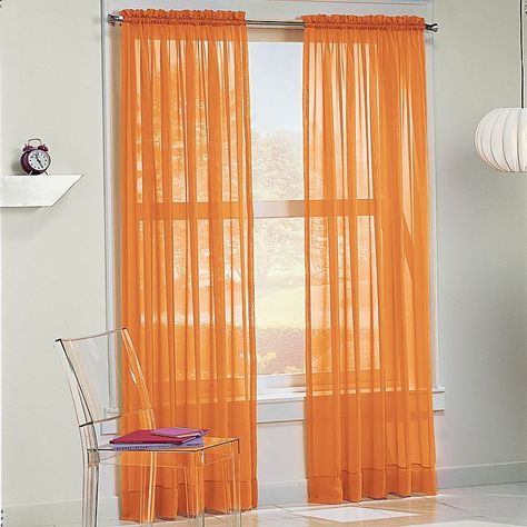 No 918 1-Panel Calypso Sheer Voile Window Curtain, Orange Orange Sheer Curtains, Short Window Curtains, Window Treatments Sheer, Orange Curtains, Window Sheers, Luxury Curtains, Voile Curtains, Green Curtains, Sheer Curtain Panels