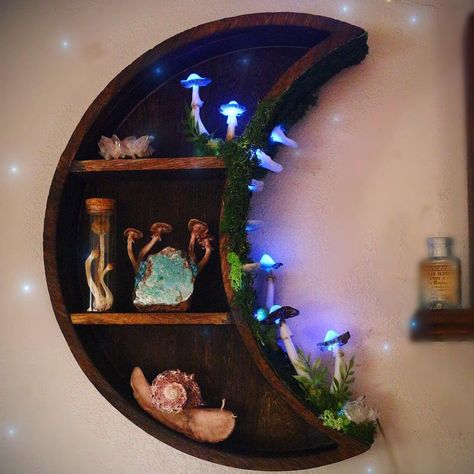 Light Up Mushrooms, Diy Mushroom Decor, Moon Shelves, Wood Shelfs, Mushroom Shelves, Manufacturing Ideas, Moon Mushroom, Ultimate Bedroom, Moon Shelf