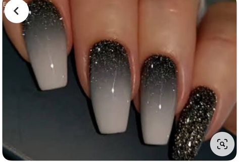 Dark Wedding Nails For Bride, Black And Silver Ombre Nails, Nails To Go With A Black Dress, Black Wedding Nails For Bride, Solar Nails, Silver Nail Designs, Black Nails With Glitter, Unghie Sfumate, Romantic Nails