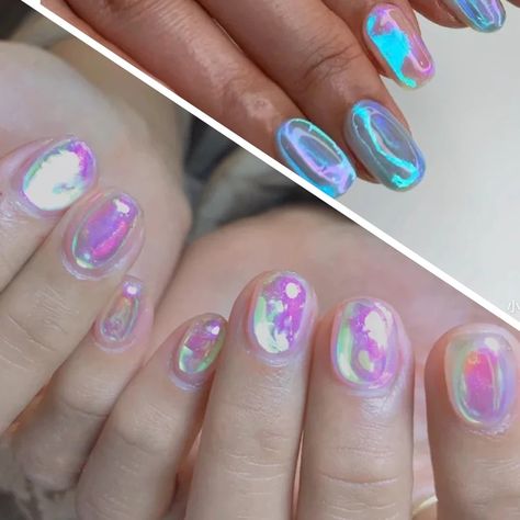 Snow Nails, Glass Nails Art, Opal Nails, Aurora Nails, Winter Manicure, Summer Nail Art, Mermaid Nails, Glass Nails, Foil Nails