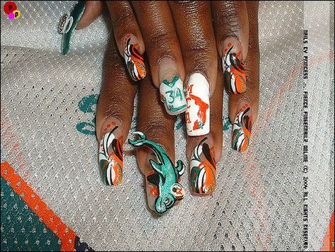 Dolphins Nails, Miami Dolphins Nails, Dolphin Nails, Football Nail Designs, Beach Nail Art Designs, Football Nails, Crazy Nail Designs, Beach Nail Art, Crazy Nail Art