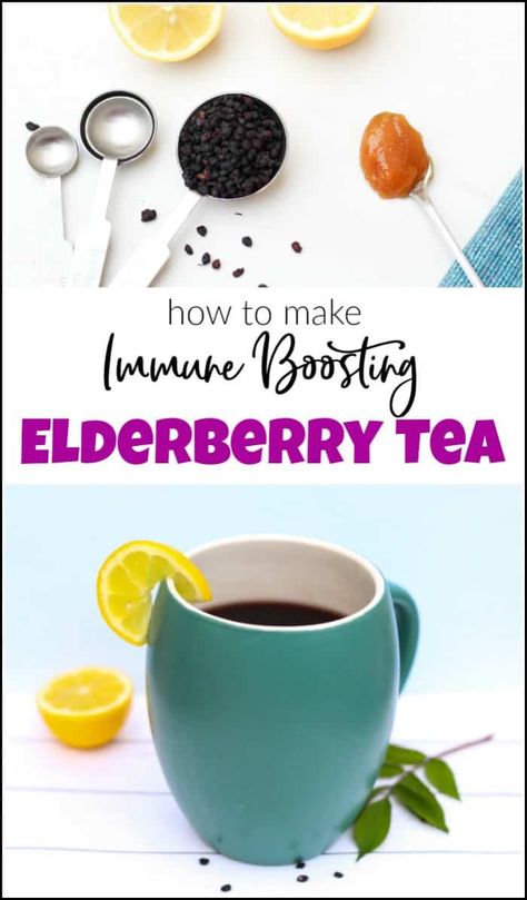 Elderberry tea, just like elderberry syrup is a great immune booster to get you through cold and flu season. See how to make elderberry tea at home with dried elderberries and honey. #elderberrytea #howtomakeelderberrytea #immuneboostingtea #immunitytea Organic Tea Brands, Dried Elderberries, Apple Cider Detox, Elderberry Benefits, Detoxing Your Body, Immunity Tea, Elderberry Tea, Elderberry Syrup Recipe, Elderberry Recipes