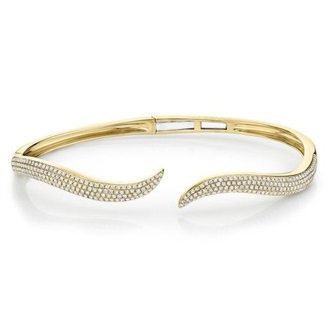 Pave Bangle - Pasha Fine Jewelry Pave Bangle, Crawler Earrings, Open Bangle Bracelet, Ear Crawler, Ear Crawler Earrings, Yellow Gold Bangle, Studded Necklace, Cuff Bangle Bracelet, Diamond Star