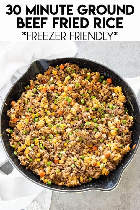 Ground Beef Fried Rice, Beef Fried Rice, Flavorful Dinner, Beef And Rice, Ground Beef Recipes For Dinner, Frozen Veggies, Beef Recipes For Dinner, Beef Dinner, Freezer Friendly