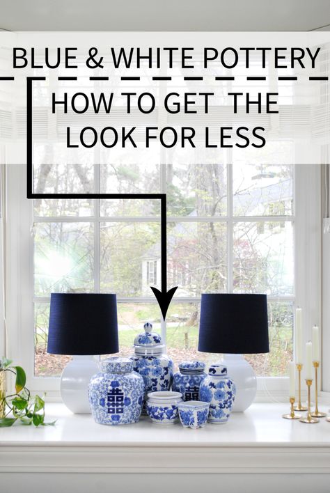 Blue And White Vases Decor, How To Decorate A Bay Window, Bedroom White And Blue, Decorating A Bay Window, Blue Ginger Jars, White Vase Decor, Blue White Pottery, Blue And White Pottery, Blue And White Living Room