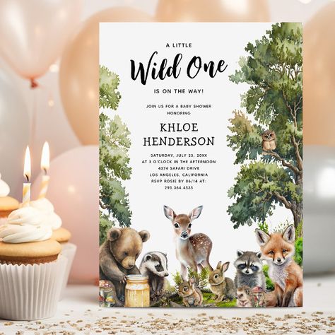 Cute Woodland Animals Baby Shower Invitation Fox Birthday Invitation, Woodland Invitation, Wild One 1st Birthday, Gender Neutral Invitations, Hannah Grace, Animal Baby Shower Invitations, Animals Baby Shower, Gender Neutral Baby Shower Invitations, Woodland Baby Shower Invitations