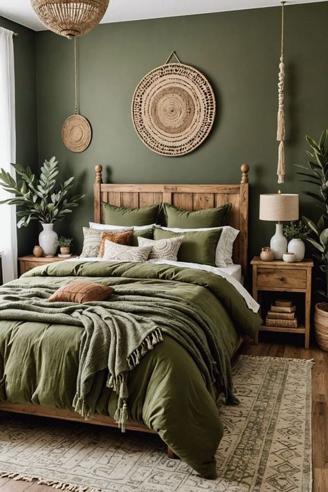 Tiled Bedroom Wall, Boho Bedroom Green, Green Room Ideas Bedroom, Baddie Apartment, Appeal Letter, Earthy Bedroom, Sage Green Bedroom, Decor Ideas Bedroom, Bold Decor