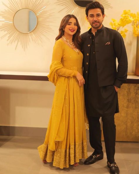 Haldi Pics, Ali Ansari, Saboor Aly, Saboor Ali, Eid Day, Indian Kurti Designs, Couple Matching Outfits, Bridal Photography Poses, Handsome Celebrities