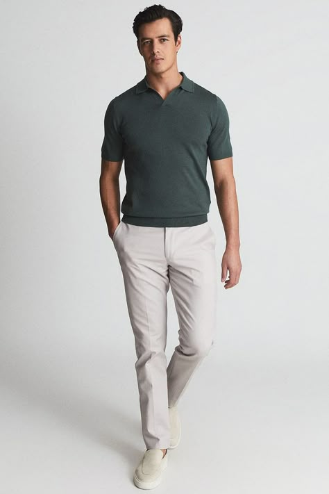 Polo Shirt Outfit Men, Grey Pants Outfit, Grey Pants Men, Polo Shirt Outfits, Polo Outfit, Shirt Outfit Men, Minimalist Fashion Men, Pants Outfit Men, Green Polo Shirts