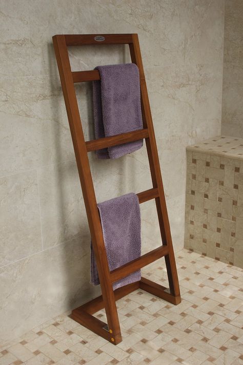 AmazonSmile - Angled Teak Towel Stand - From the Spa Collection - Free Standing Towel Racks Bathroom Towel Rack Ideas, Industrial Towel Holder, Rustic Towel Rack, Standing Towel Rack, Diy Towel Rack, Free Standing Towel Rack, Teak Bathroom, Wall Mounted Towel Holder, Modern Towels