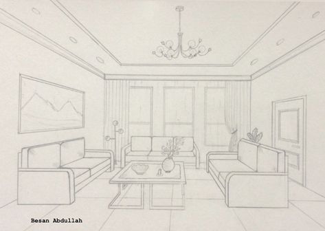 Drawing A Room, Room Perspective Drawing, Perspective Room, Living Room Drawing, Interior Architecture Sketch, Small Room Interior, Interior Design Portfolio Layout, Perspective Photos, Perspective Sketch