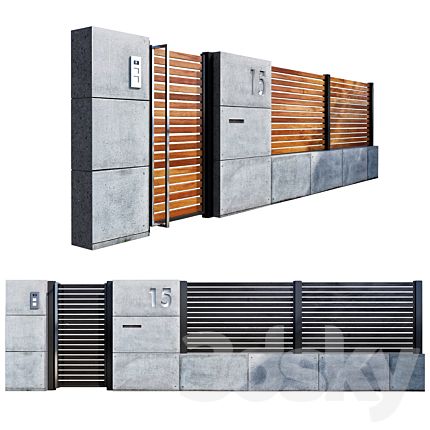 Fence gate - Fence - 3D model House Fence Design Gates, How To Build A Fence, Gate Fence Design, Exterior Gate Design, Building Fence, Contemporary Gates, Fence Wall Design, Compound Wall Design, House Fence Design