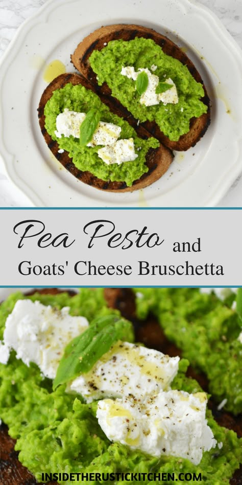 Canape Ideas, Pesto Bruschetta, Cheese Bruschetta, Kitchen Italian, Wholemeal Bread, Pea Shoots, Pea Pesto, Friends Recipes, Micro Greens