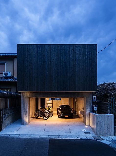 Garage House Design, Garage Design Interior, Loft House Design, Small Garage, Modern Garage, Narrow House, Minimal House Design, Minimalist House Design, Loft House