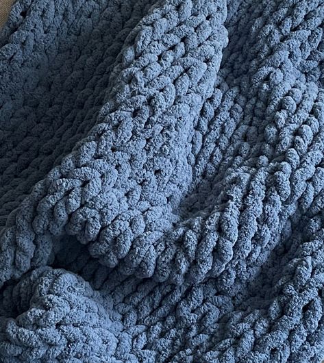 Beautiful chunky knit, Blue colored blanket and throw in super soft chenille yarn that is machine washable!  Easy care instructions and kid and pet friendly and free UPS Shipping! Picture shows the 40x60in which is perfect as  couch throw or your pet to lay on when they take over the couch (like Lulu does!). Larger sizes are great for beds and the bed runners to add a cozy and textured look to any bed.   These are all made to order with free shipping to anywhere in the USA!  If you have any ques Blankets Light Icy Blue, Light Blue Chuncky Knit Blanket, Chuncky Woven Blue Blanket, Navy And Gray Chunky Blanket, Knitted Navy Blanket, Caribbean Blue Fluffy Blanket, Blue Crochet Blanket Yarnspirations, Blue Blanket Knit, Blue Cozy Aesthetic