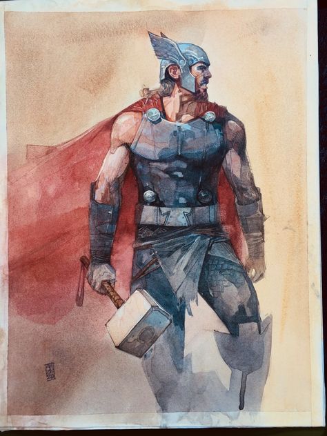 Thor Watercolor, Alex Maleev, Thor Art, Thor Comic, Marvel Thor, Marvel Comics Art, Superhero Design, Comic Book Artists, Superhero Art