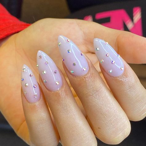 @elyfieldsnails shared a photo on Instagram: “Shine bright like a 💎 #diamonds #nude #purenude #swarovski #nails #nailsgrandrapids #nails💅 #nailalmond” • Oct 21, 2020 at 10:19pm UTC Nail Swarovski Designs, Swarovski Nails, Neon Nails, Nails Inspo, Almond Nails, Shine Bright, Beauty Nails, Nails Art, Stylish Nails