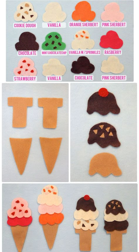 Diy Felt Board, Car Games For Kids, Felt Board Stories, Felt Stories, Diy Ice Cream, Felt Books, Felt Book, Ice Cream Cones, Felt Board