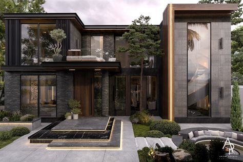 EXTERIOR VILLA FACADE I UAE on Behance Villa Modern Exterior, Villa Elevation Modern Luxury, Dubai Houses Exterior, G+2 Villa Elevation, Modern Villa Dubai, Dubai Villa Exterior, Villa Facade Design, Modern Villa Exterior, Villa Facade