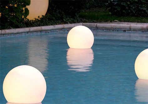 This beautiful Aqua Globe is not a magic glass globe but will definitely create a magic atmosphere that will modify and influence all the surrounding landscape and everybody’s mood.It is a spherical source of light, created by Slide which can be used outdoor or indoor. Floating Pool Candles, Backyard Wedding Pool, Floating Pool Lights, Sphere Light, Swimming Pool Lights, Pool Wedding, Pool Lights, Floating Lights, Backyard Lighting