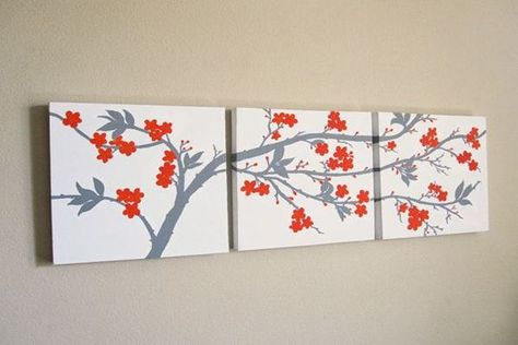 Here are some easy wall art three piece painting ideas. A creative person can never avoid any form of art from their mind and heart. Suppose you don’t know about the talent hidden inside you and you really want to know about that. Three Canvas Painting, Asian Artwork, Cherry Blossom Art, Simple Wall Art, String Art Patterns, Canvas Art Wall Decor, Canvas Wall Art Set, Pottery Painting, Diy Canvas