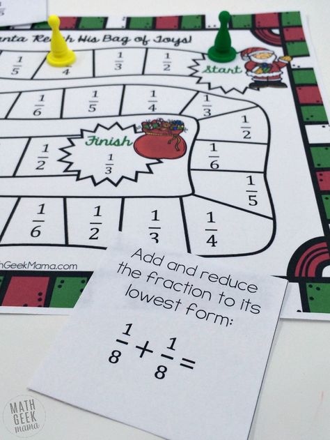 Grab this fun and easy to play Christmas fraction board game this December. Practice important fraction skills with your kids in a fun way! Fraction Board Games, Fraction Games For Kids, Christmas Board Games, Fraction Games, Math Board Games, Math Board, Adding And Subtracting Fractions, Fraction Activities, Maths Games