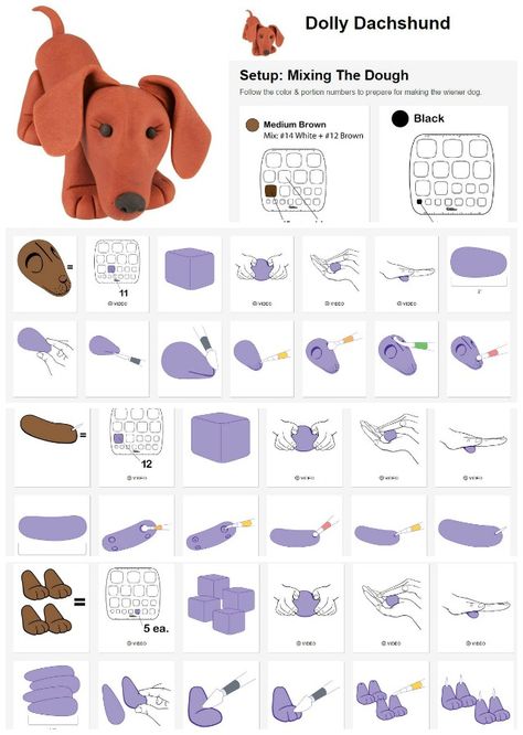 How to make a Dolly Dachshund out of fondant. Fondant Dachshund, Fimo Dog, Dachshund Cake Ideas, Dog Birthday Cupcakes, Dachshund Cake, Fondant Dog, Dog Cake Topper, Fondant Animals, Cake Topper Tutorial