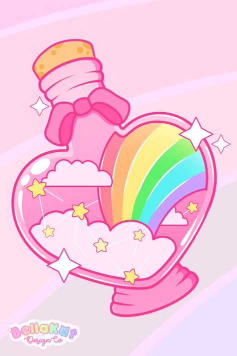 Cute Potion Bottles, Rainbow Bottle Art, Kawaii Potion Bottle, Cute Bottle Drawing, Kawaii Bottle Drawing, Cute Potion Bottles Drawing, Magic Potion Illustration, Potion Bottle Art, Potion Aesthetic