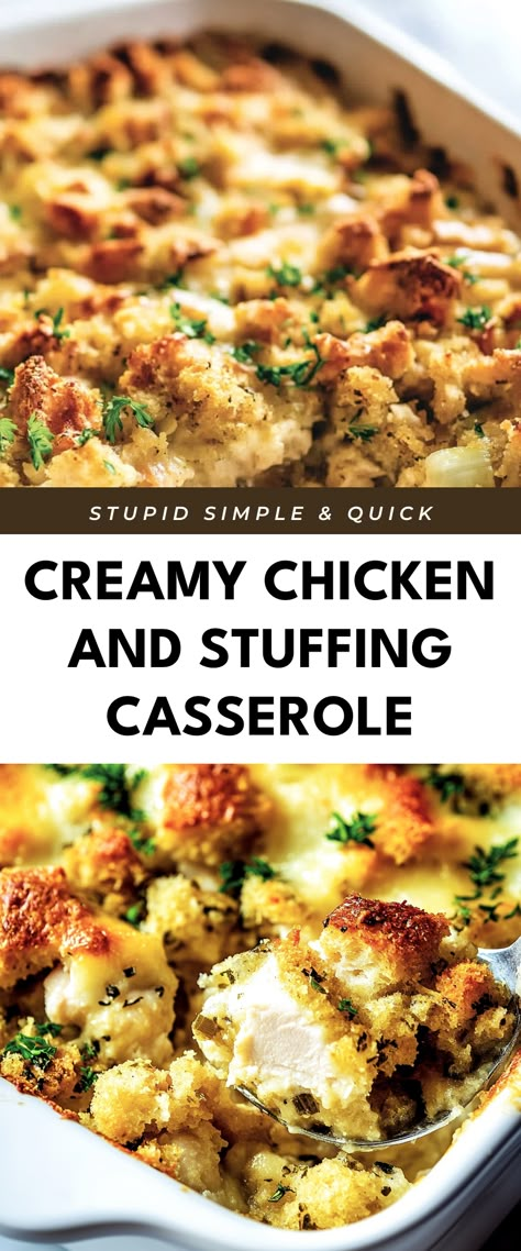 Image for Creamy Chicken and Stuffing Casserole Creamy Chicken Stuffing Casserole, Stuffed Chicken Casserole, Chicken Stuffing Rice Casserole, Stuffed Chicken With Stuffing, Cozy Casseroles Comfort Foods, Chicken Casserole With Stuffing On Top, Baked Chicken And Stuffing Recipes, Chicken N Stuffing Casserole, Chicken Stuffing Bake Casseroles