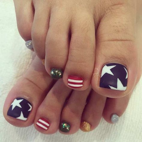 Patriotic Nail, Patriotic Nails, Fourth Of July Nails, Toe Nail Color, Pretty Toe Nails, 4th Of July Nails, July Nails, Toe Nail Designs, Toe Nail Art