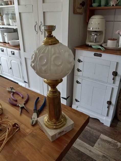 How I Repurposed a Vintage Table Lamp Into a Candle Holder Lamp Parts Repurposed, Lamp Base Repurpose, Lamp To Candle Holder, Lamp Before And After, Repurpose Lamps Base Ideas, Diy Floor Candle Holders, Lamp Repurpose, Repurposed Lamp, Antique Lamp Shades