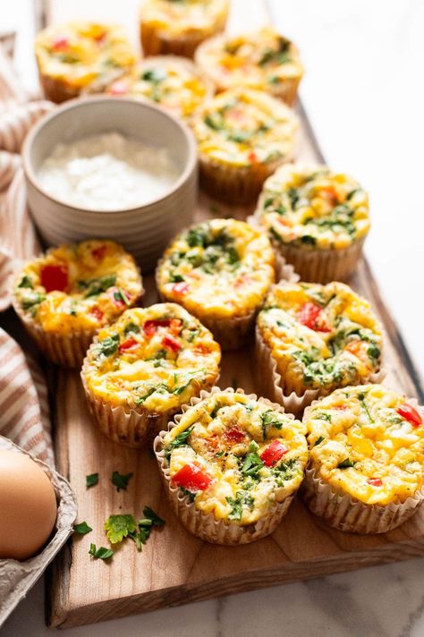 Cottage Cheese Egg Muffins - iFoodReal.com Cottage Cheese Egg Muffins Breakfast, Cottage Cheese Mini Muffins, Egg Muffins With Cottage Cheese, Cottage Cheese Egg Muffins, Snacks For Seniors, Cottage Cheese Egg Bites, Veggie Egg Muffins, Veggie Egg Cups, Cottage Cheese Muffins