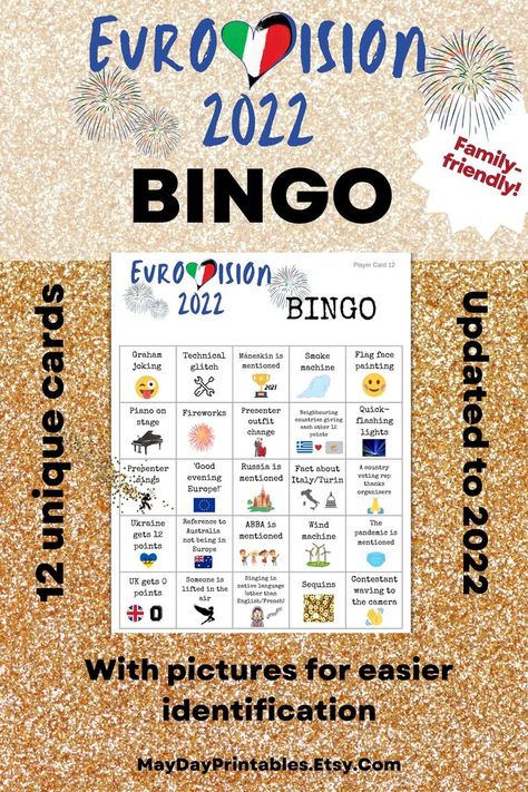 Eurovision Themed Party, Eurovision Party Decorations, Eurovision Party Ideas, Eurovision Bingo, Eurovision Party Games, Eurovision 2022, Eurovision Party, Quizzes For Kids, Eurovision 2023