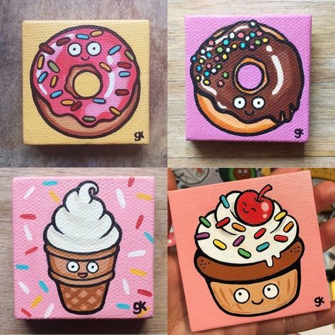 Candyland Art, Aesthetic Doodles, Cute Cartoon Food, Cupcake Painting, Sketch Board, Cute Easy Paintings, Doodle Art For Beginners, Cake Illustration, Cute Drawing