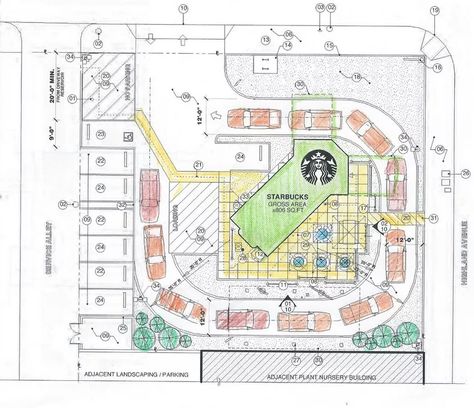 Restaurant Design Plan, Cafe Floor Plan, Mechanic Shop Decor, Drive Thru Coffee, Donut Store, La Sign, Resturant Design, Restaurant Plan, Container Restaurant