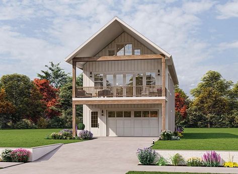 Fall in love with this exclusive large Lake house plan! Featuring 1,068 sq. ft., 2 bedrooms, 2 bathrooms, a loft space, additional storage,… | Instagram House Plans Garage Underneath, Lake Garage With Living Quarters, Small House Plans With Basement And Garage, Lake House Garage Apartment, Garage Apartment With Loft, 2 Bedroom Above Garage Apartment, Tuck Under Garage House Floor Plans, Small 2 Story Lake House Plans, Retirement Lake House Plans