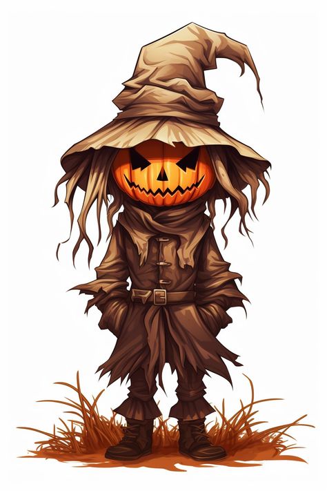 Creepy Scarecrow, Halloween Pumpkin Images, Scary Halloween Nails Design, Spooky Scarecrow, Scarecrow Drawing, Hd Illustration, Canva Halloween, Animated Pumpkins, Scary Scarecrow