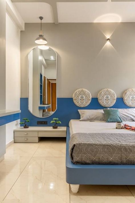 Striking, Inviting and Vibrant Interiors make for this Ethnic Indian Home in Vadodara | De’Caves by Chitte Architects - The Architects Diary Bedrooms Furniture Design, Indian Bedroom Painting Ideas, Master Bed Interior Design, House Interior Pop Design, Best Bedroom Designs Interiors Modern, The Architects Diary Bedroom, Luxury Indian Home Interiors, Best Bedroom Interior Design, Bedroom Bed Design Bedroom Bed Design Indian