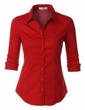 Red Button Up Shirt, Three Quarter Sleeve Shirt, Red Button Down Shirt, Red Long Sleeve Tops, Red Long Sleeve Shirt, Three Quarter Sleeve Tops, Dot Shirt, Polka Dot Shirt, Red Button