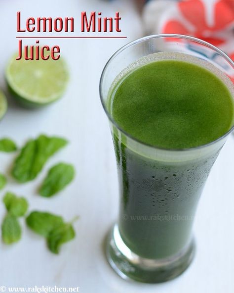 Home Mint Juice Recipe, Lemon Mint Juice, Mint Juice, Mint Drink, Lemon And Mint, North Indian Recipes, Mint Recipes, Eggless Baking, Juice Recipe