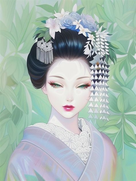 Japanese Women Drawing, Maiko Geisha, Japanese Girl Art, Asian Drawings, Oiran Anime, Geisha Hairstyles, Geisha Aesthetic, Geisha Painting, Japanese Geisha Art