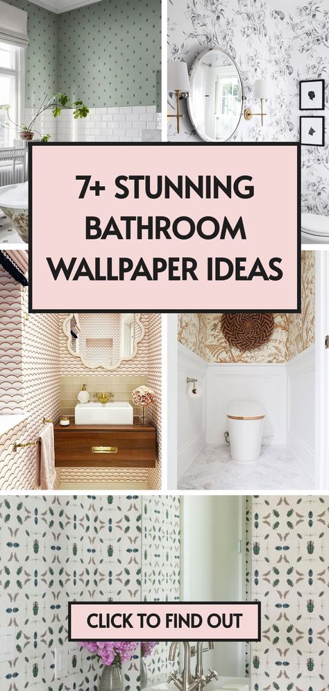 7 bathroom wallpaper ideas Apt Bathroom Ideas, Modern Bathroom Wallpaper, Wallpapered Bathroom, Wallpaper Half Bath, Wallpaper Ideas Bathroom, Half Bathroom Wallpaper, Bathroom Wallpaper Inspiration, Half Bath Wallpaper, Bathroom Wall Ideas