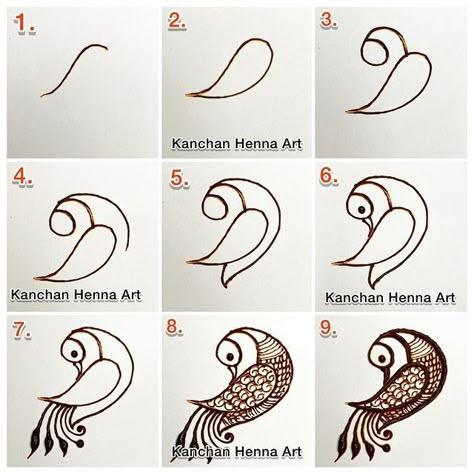 How To Draw Peacock In Mehndi, Mehandi Designs Beginners, Peacock Mehndi Designs Step By Step, Mehandi Basic Design, Jumka Mehandi Designs, Practice Mehndi Design, Mehndi Designs Basic, Mehndi Practice Designs, Mehndi Basic